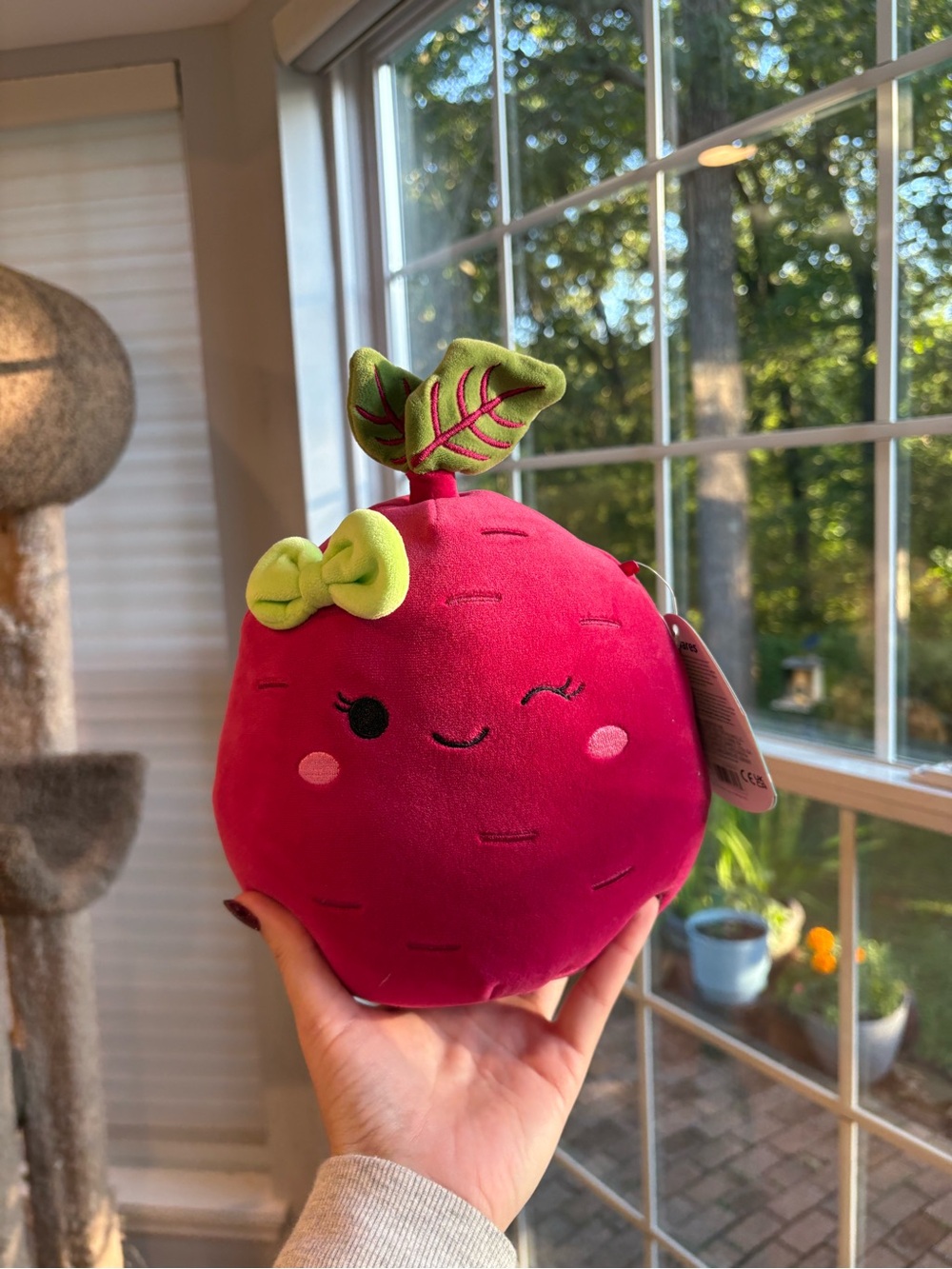 Claudia the red beet squishmallow with a green bow NWT FTM 8in